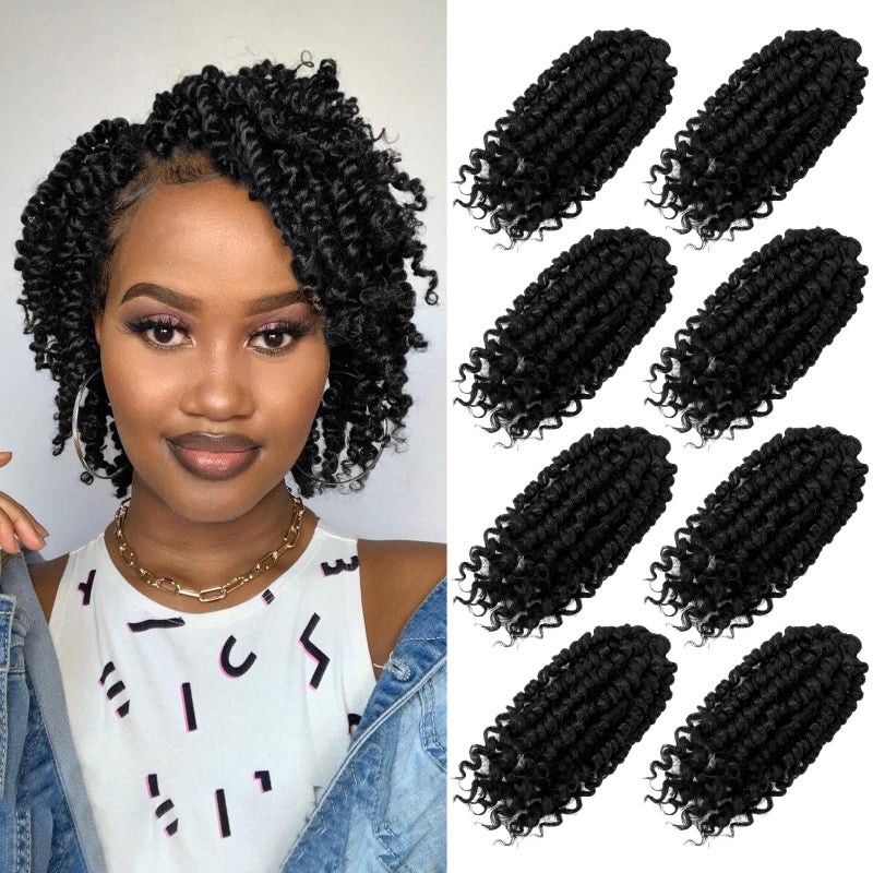 BILEAF Prelooped Short Crochet Passion Twist Hair 6 Inch Pretwisted Passion Twist Crochet Hair for Black Women 8 Packs Synthetic Bohemian Braiding Extensions 1B