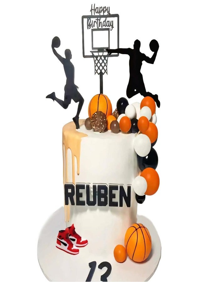 Qoadwem Basketball Cake Toppers, Qoadwem 22pcs Cake Decorations For Boys Theme Party Cake Decorations With Acrylic Basketball Hoop Happy Birthday Cake Topper - Image 1