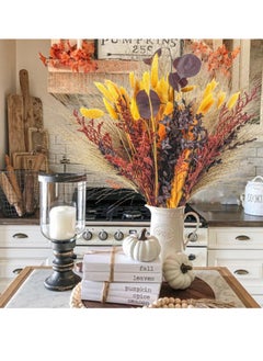 SYOSI Fall Dried Pampas Grass Bouquets, Natural Orange Bunny Tails and Dried Flowers for Vases, Autumn Boho Home Wedding Floral Arrangement, Fall Table Centerpieces Decorations  - Image 2