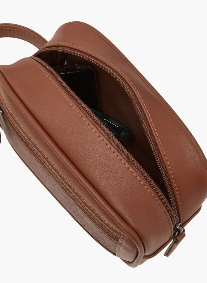 دوتشيني Men's Textured Pouch with Zip Closure and Handle