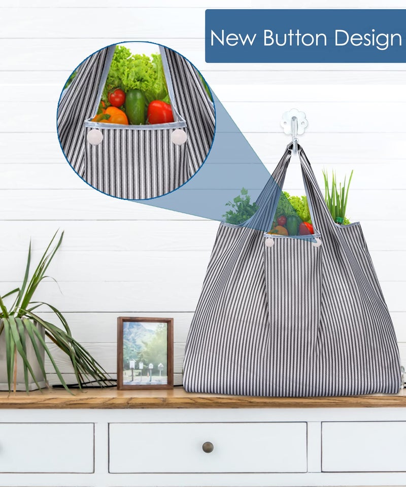 KingMas KINGMAS Reusable Grocery Bags, Eco-Friendly Folding Tote Shopping Bag fits in Pocket, Washable Waterproof Nylon Pouch Bags (2 Pack (Grey Stripe))  - Image 4