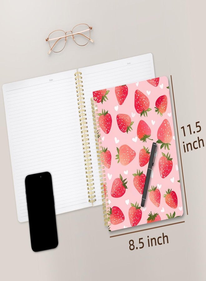 Stanoha Cute Spiral Notebook journal A4 Aesthetic Pretty Design for Women Girls Kawaii with Pocket, 11.5 x 8.5 inch, Lined, Strawberry - Image 2