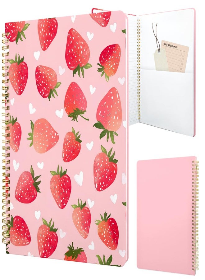 Stanoha Cute Spiral Notebook journal A4 Aesthetic Pretty Design for Women Girls Kawaii with Pocket, 11.5 x 8.5 inch, Lined, Strawberry - Image 1