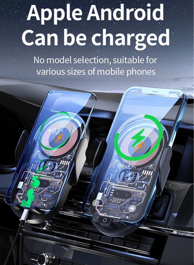 Wireless Car Charger, 15W Qi Fast Charging Auto-Clamping Phone Holder Mount for iPhone 15 Pro Max/15 Pro, Galaxy etc - Image 4