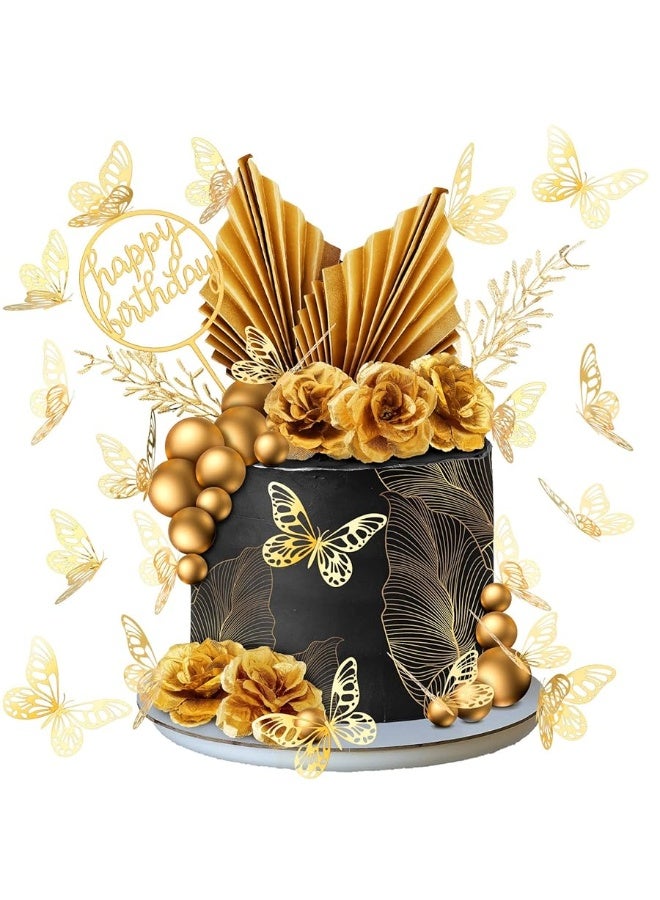 Shimeyao 52 Pcs Flower Toppers for Cake Gold Balls Decorations Boho Topper Butterfly Birthday Wedding Baby Shower Party Decoration(Gold) - Image 4