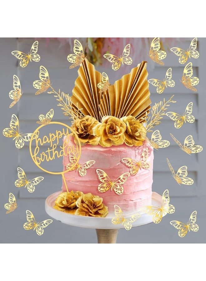 Shimeyao 52 Pcs Flower Toppers for Cake Gold Balls Decorations Boho Topper Butterfly Birthday Wedding Baby Shower Party Decoration(Gold) - Image 1
