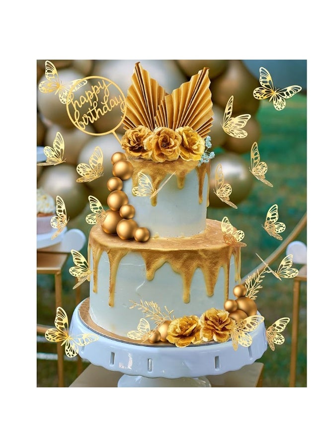 Shimeyao 52 Pcs Flower Toppers for Cake Gold Balls Decorations Boho Topper Butterfly Birthday Wedding Baby Shower Party Decoration(Gold) - Image 3