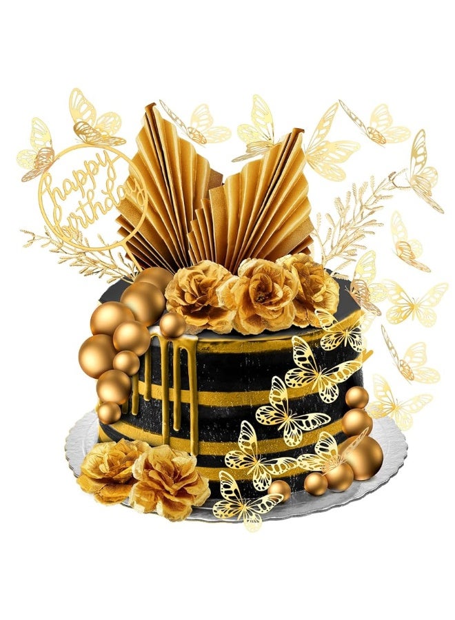 Shimeyao 52 Pcs Flower Toppers for Cake Gold Balls Decorations Boho Topper Butterfly Birthday Wedding Baby Shower Party Decoration(Gold) - Image 2
