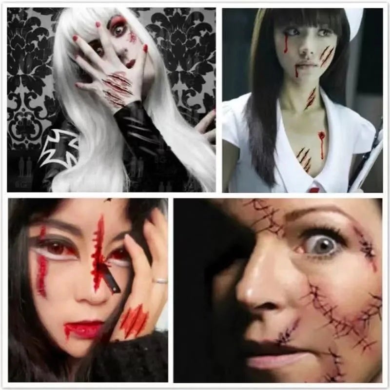 Halloween Temporary Tattoo Sticker Waterproof 3D Bite Mark Zombie Acars Wound Tattoo Sticker Halloween Party Cosplay Makeup Prop - Image 2