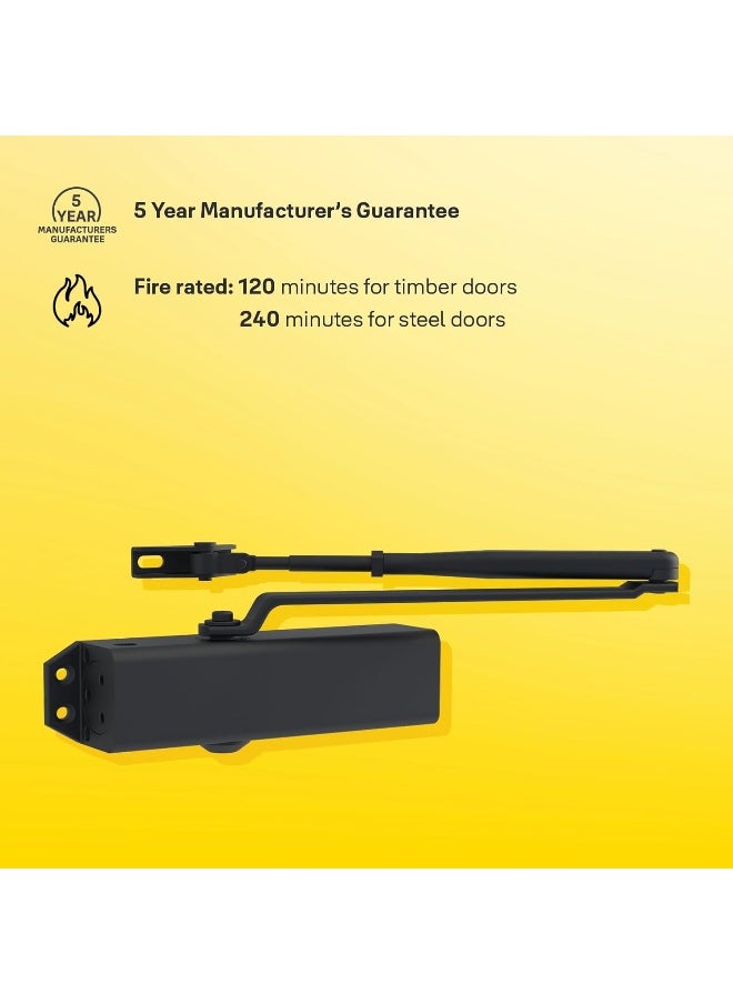 Yale 722 Pro Door Closer For up to 1100mm width and 80Kg door weight, 500,000 cycles tested, Adjustable Latching Speed, Fire rated, Black  - Image 4