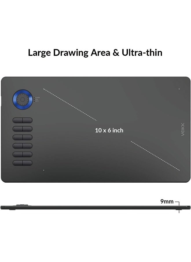 Veikk - Digital Drawing Tablet VEIKK A15Pro Graphics Pen Tablet 10 x 6 Inch Graphics Tablet with 12 Shortcut Keys and 1 Quick Dial,Supports Tilt Function,for MAC/Win/Linux/Android OS (Blue) - Image 1
