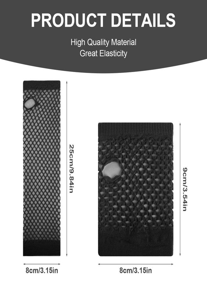Yolev 2 Pairs Long & Short Fishnet Mesh Gloves - Fingerless - 80s 90s Party Costume Accessories for Women & Girls (Black) - Image 2