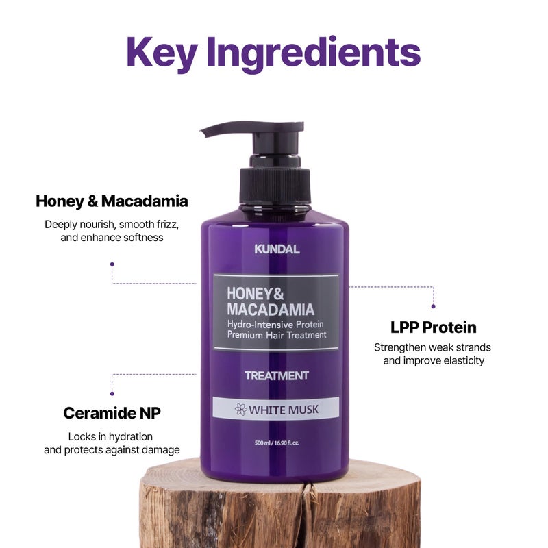KUNDAL Honey & Macadamia Natural Conditioner Korean Hair Care Damage Repair, Deep Hydration, Long Lasting Fragrance, with Argan Oil, 16.9fl oz (Pack of 2) (White Musk), Stocking Stuffers - Image 2