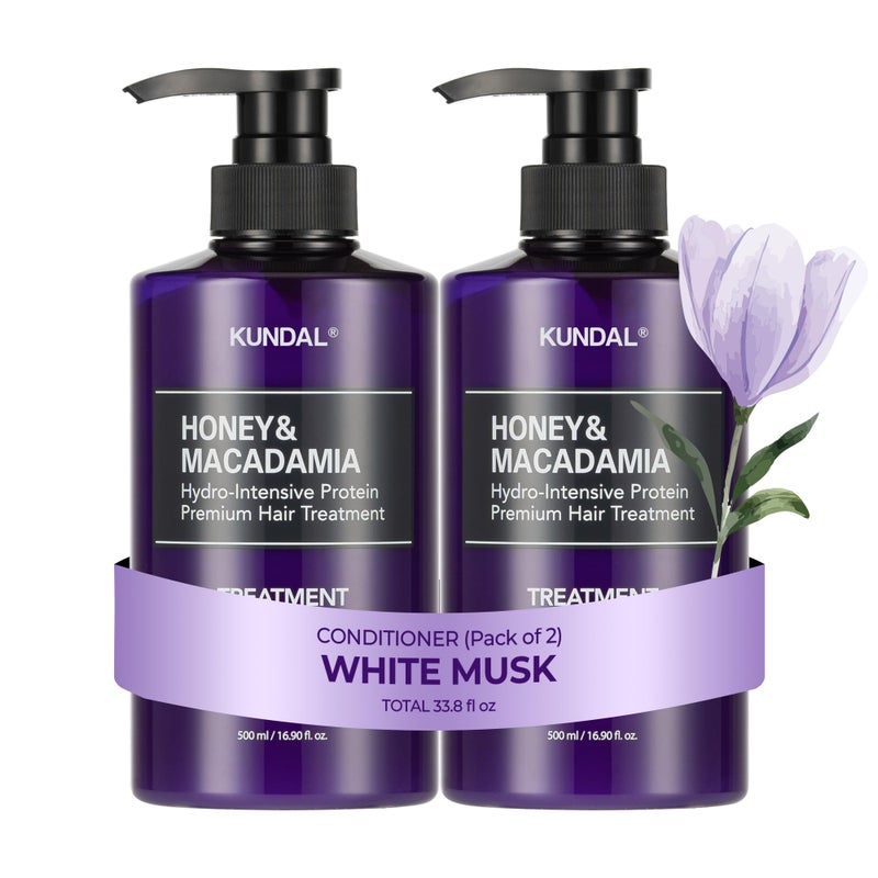 KUNDAL Honey & Macadamia Natural Conditioner Korean Hair Care Damage Repair, Deep Hydration, Long Lasting Fragrance, with Argan Oil, 16.9fl oz (Pack of 2) (White Musk), Stocking Stuffers - Image 1
