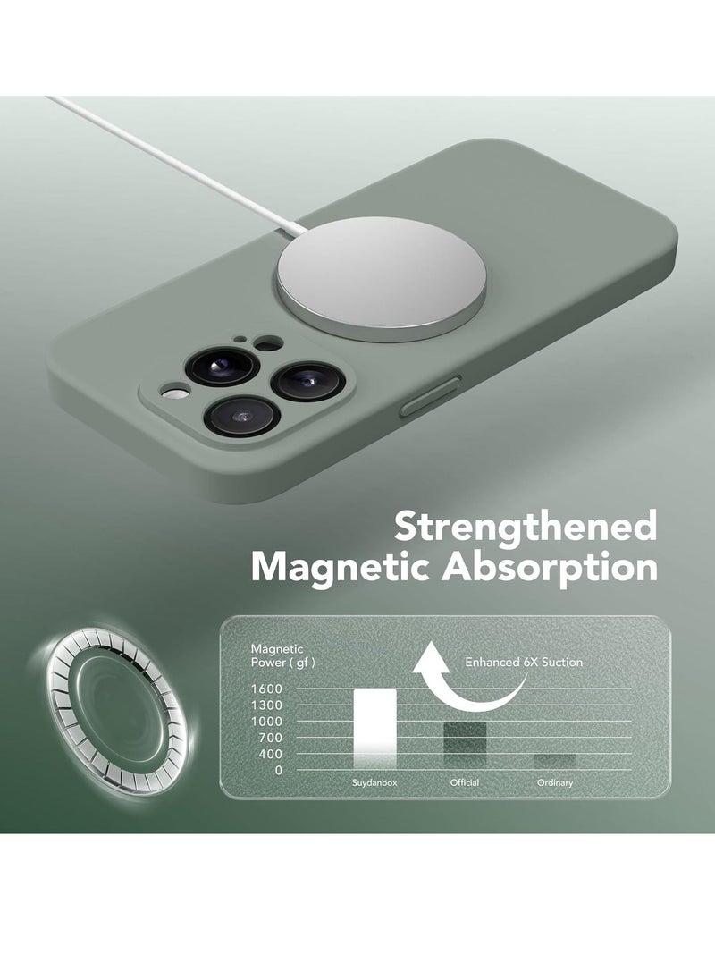 Raxoom Strong Magnetic for iPhone 15 Pro Max Case Silicone, Compatible with MagSafe, [Camera Protection][2X Screen Protectors]Slim Protective Case, Soft Anti-Scratch Microfiber Lining, Calke Green - Image 4