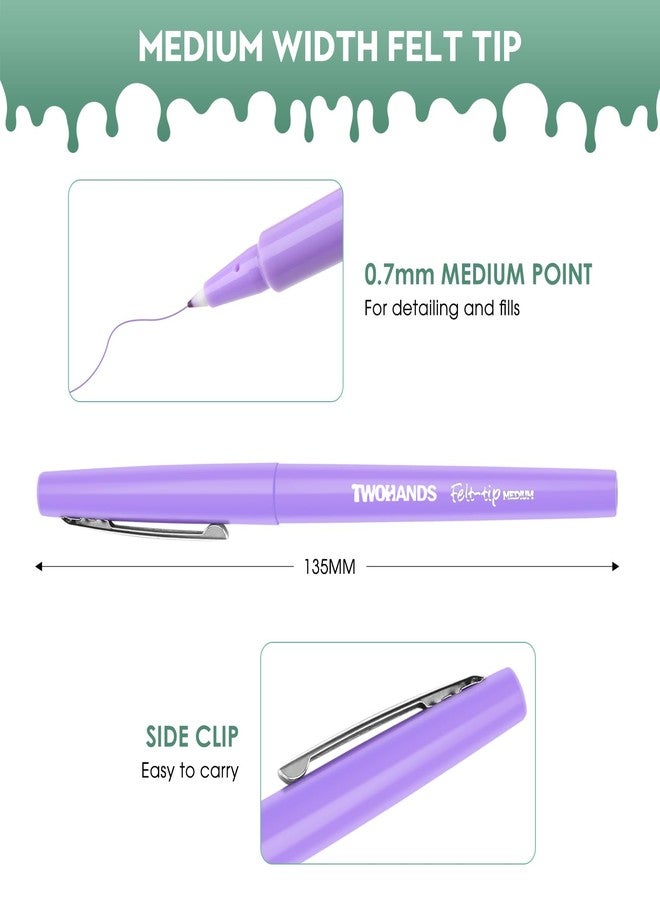 TWOHANDS 12 Felt Tip Pens, Assorted Colours Fineliners, Colourd pens Medium Point (0.7 MM) Writing Pens for Adults Colouring, Journaling, Note Taking, 22004 - Image 2