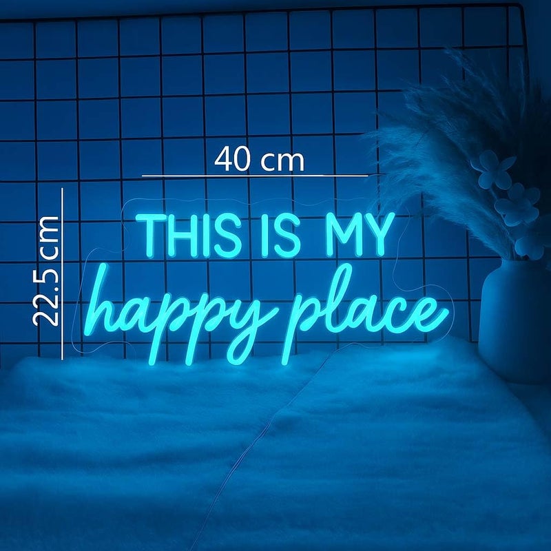 Horoof Home This Is My Happy Place Neon Blue LED Wall Light - 40x22.5cm Aesthetic Acrylic Decor for Bedroom, Office, or Gift - Image 3