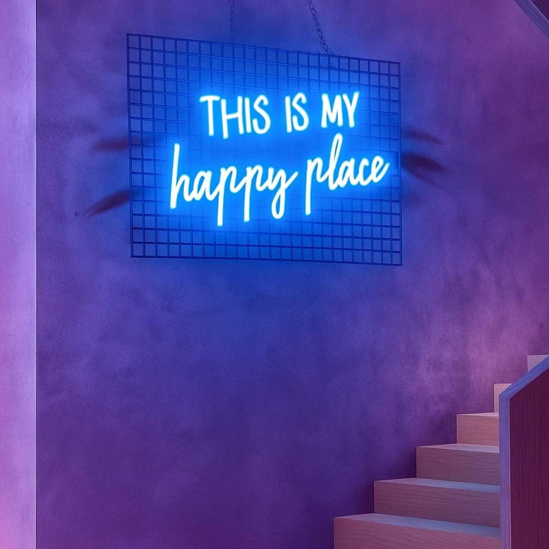 Horoof Home This Is My Happy Place Neon Blue LED Wall Light - 40x22.5cm Aesthetic Acrylic Decor for Bedroom, Office, or Gift - Image 2