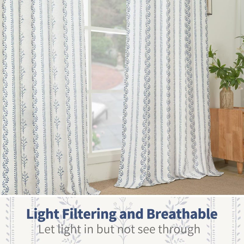 BGment Navy Blue Vintage Floral French Country Curtains 63 Inch Length for Living Room Boho Print Light Filtering Window Curtains & Drapes for Farmhouse Rustic, Each 52 Inch Wide, 2 Panels Set - Image 5