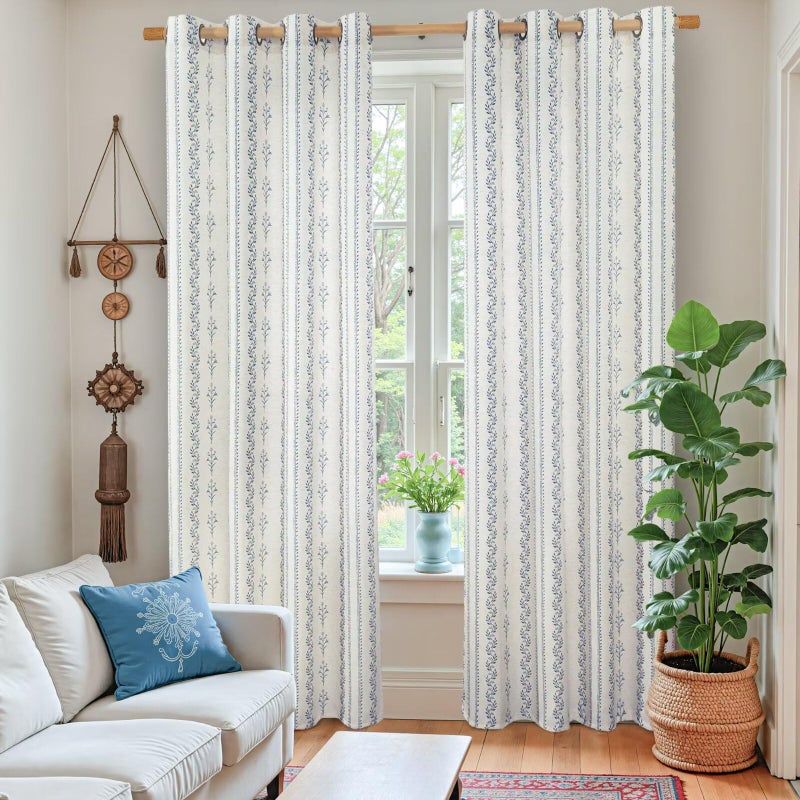 BGment Navy Blue Vintage Floral French Country Curtains 63 Inch Length for Living Room Boho Print Light Filtering Window Curtains & Drapes for Farmhouse Rustic, Each 52 Inch Wide, 2 Panels Set - Image 2