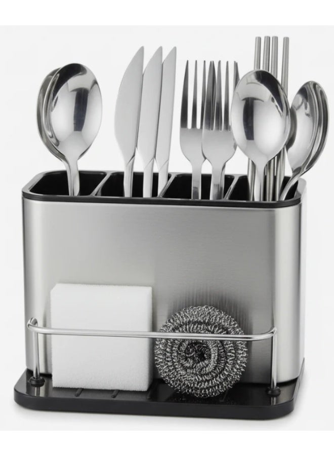 AKDC Stainless Steel 4-Section Cutlery Holder with Built-In Drainer System – Hygienic & Rust-Proof Kitchen Storage Solution (180×128×130 mm) - Image 1