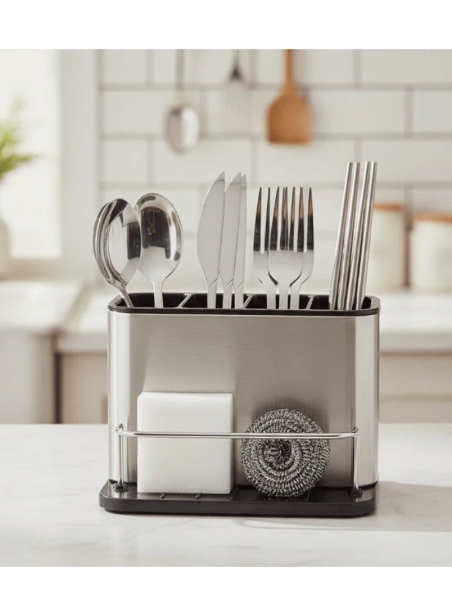 AKDC Stainless Steel 4-Section Cutlery Holder with Built-In Drainer System – Hygienic & Rust-Proof Kitchen Storage Solution (180×128×130 mm) - Image 2