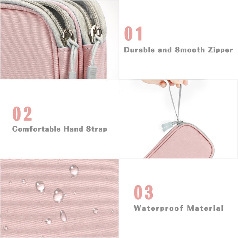 FYY Electronic Organizer, Travel Cable Organizer Bag Pouch Electronic Accessories Carry Case Portable Waterproof Double Layers All-in-One Storage Bag for Cable, Cord, Phone, Earphone-Light Pink - Image 4