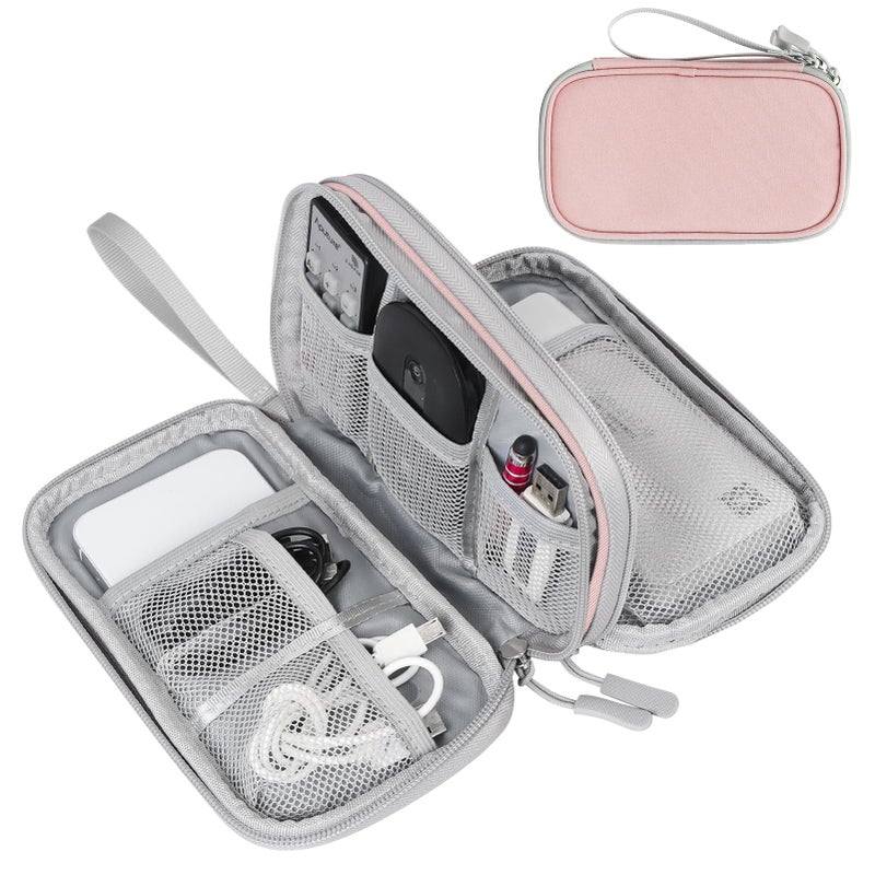 FYY Electronic Organizer, Travel Cable Organizer Bag Pouch Electronic Accessories Carry Case Portable Waterproof Double Layers All-in-One Storage Bag for Cable, Cord, Phone, Earphone-Light Pink - Image 1