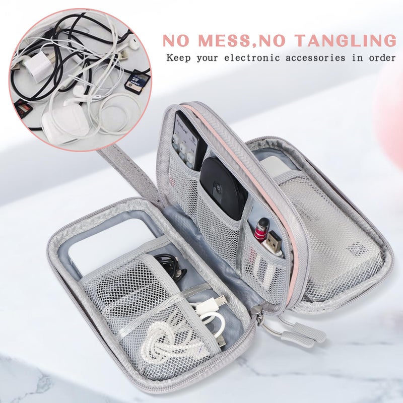 FYY Electronic Organizer, Travel Cable Organizer Bag Pouch Electronic Accessories Carry Case Portable Waterproof Double Layers All-in-One Storage Bag for Cable, Cord, Phone, Earphone-Light Pink - Image 5