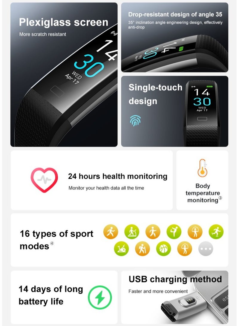 S5 Smart Band Sport Smart Watch, Multi-language Supported, Heart Rate and Blood Pressure Monitor, Waterproof Fitness Bracelet (Red) - Image 2