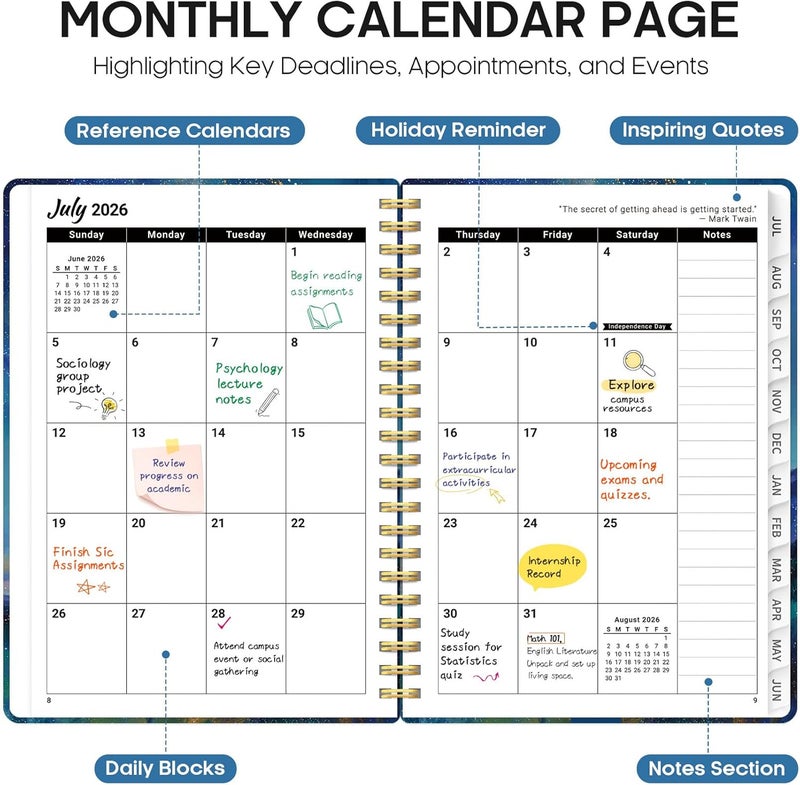 Taja Planner 2026-2027, Academic Year Monthly and Weekly Calendar Planner, Jul 2026 - Jun 2027, Hardcover Teacher Student Planning Agenda book with Tabs, Perfect for School Office Supplies, 6.3" x 8.5 - Image 2