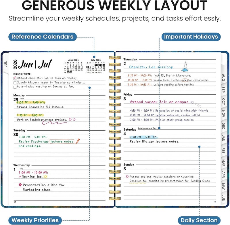 Taja Planner 2026-2027, Academic Year Monthly and Weekly Calendar Planner, Jul 2026 - Jun 2027, Hardcover Teacher Student Planning Agenda book with Tabs, Perfect for School Office Supplies, 6.3" x 8.5 - Image 3