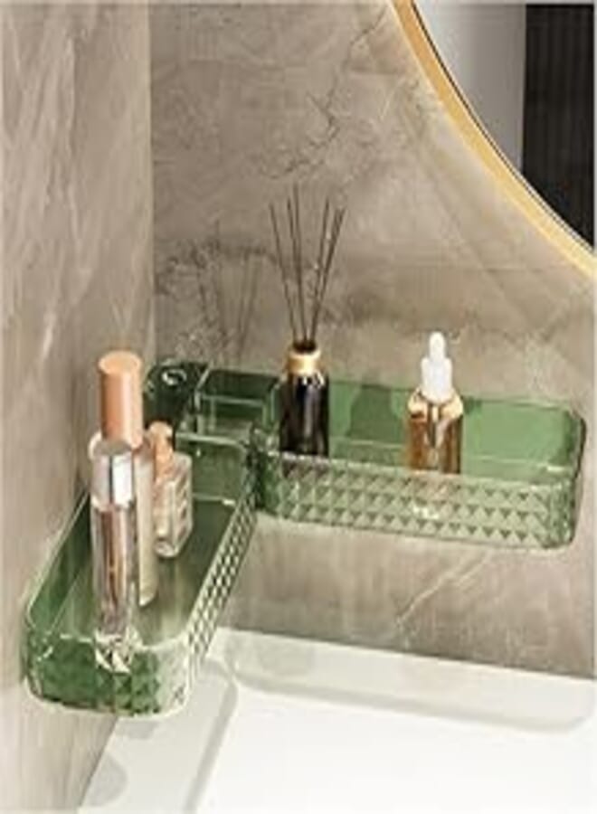 Shower Caddy Organiser, No Drilling Shower Organizer Corner Shelf for Bathroom Tub,Bathroom Shower Accessories Tidy Thickened PET Adhesive Shower Storage Rack,Green 