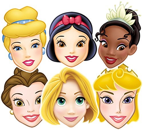 STAR CUTOUTS SMP50 Disney Princesses, Party 6 Pack - (Snow White, Cinderella, Belle, Tiana, Rapunzel & Aurora) Rapunzel/Aurora Mask, One Size - Image 1