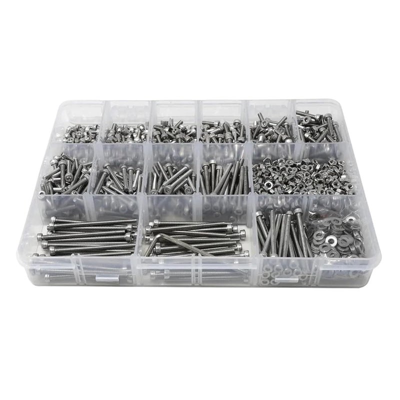 1500 Pcs M3 4 50mm 304 Stainless Steel Hex Socket Head Cap Screws Nuts Washers Kit - Image 2