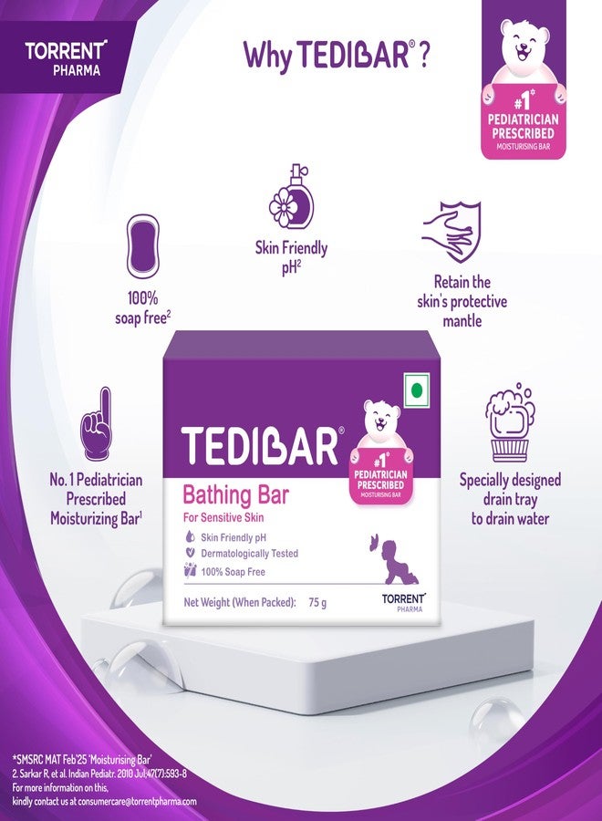 Tedibar Moisturising Baby Bathing Bar with Skin Friendly PH|100% Soap Free|Prevents Dryness & Rashes|Dermatologically Tested 75gm x Pack of 4 - Image 5