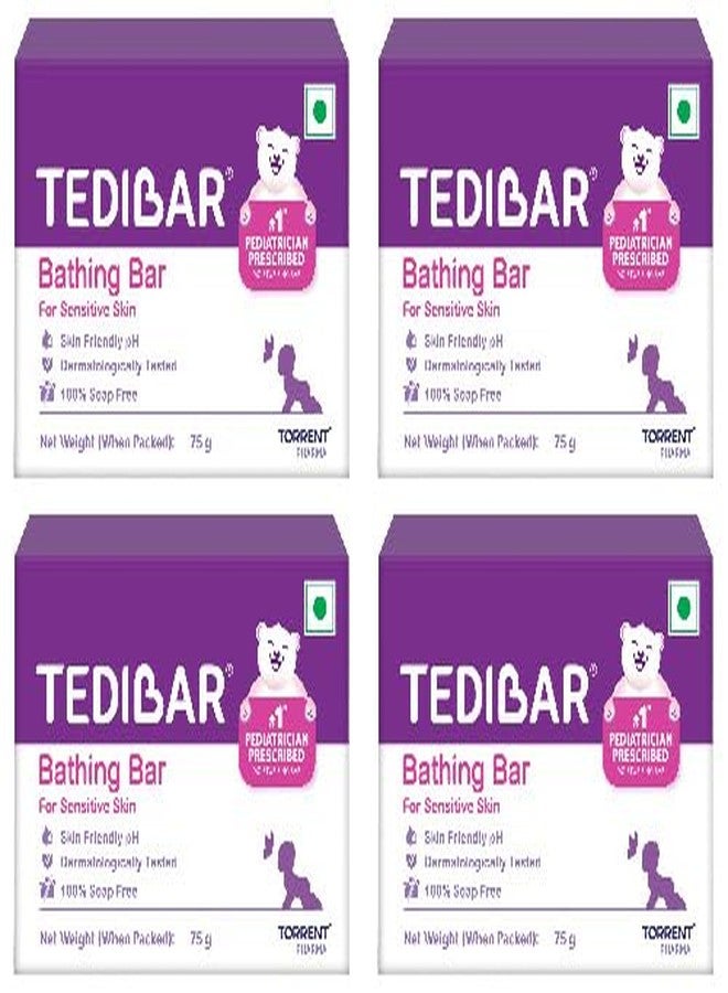 Tedibar Moisturising Baby Bathing Bar with Skin Friendly PH|100% Soap Free|Prevents Dryness & Rashes|Dermatologically Tested 75gm x Pack of 4 - Image 1