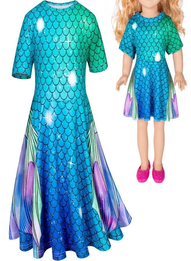 Heone Doll and Girl Matching Nightdress Mermaid Dress Nightgowns Costume for Girl and 18" American Girl Doll Clothes(1-110) - Image 1