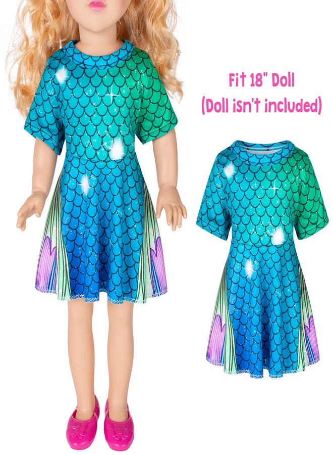 Heone Doll and Girl Matching Nightdress Mermaid Dress Nightgowns Costume for Girl and 18" American Girl Doll Clothes(1-110) - Image 2