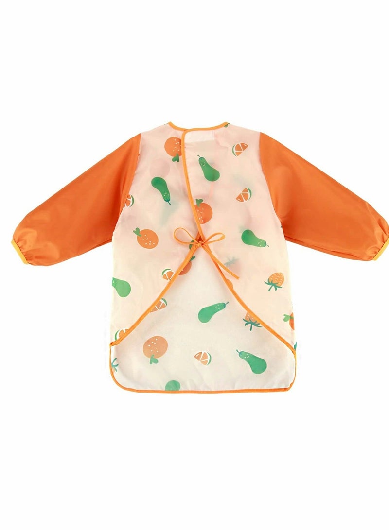 كابتن تيك Baby Bib With Long Sleeves, Prevent Soiling Waterproof Feeding Painting Apron Removable Silicone Pocket, Unisex For 1-3 Years Old - Orange - Image 2