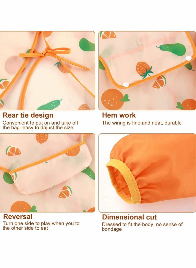 كابتن تيك Baby Bib With Long Sleeves, Prevent Soiling Waterproof Feeding Painting Apron Removable Silicone Pocket, Unisex For 1-3 Years Old - Orange - Image 3