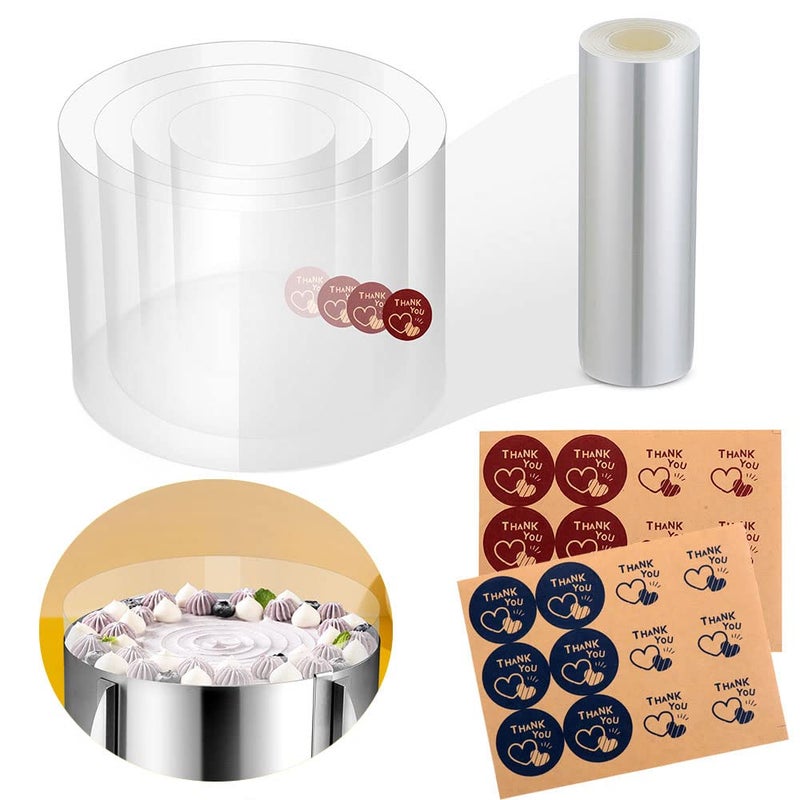 DATANYA Cake Collar 4 Inch x 394inch Clear Cake Acetate Roll Transparent Mousse Cake Collars Acetate Sheets for Baking Surrounding Edge Decorating Bonus with Delicate Stickers