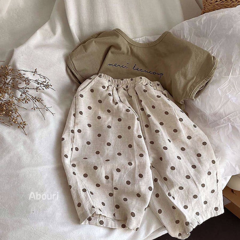 Kids Linen-Cotton Polka Dot Loose Cropped Pants - Image 1