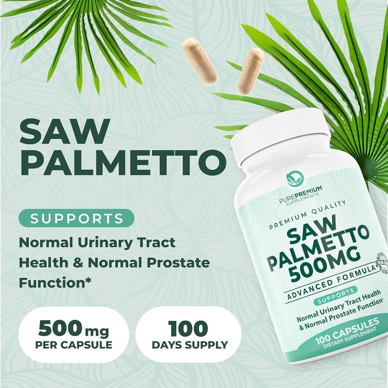 PUREPREMIUM SUPPLEMENTS مكمل ساو بالميتو النقي 500 ملغ للرجال والنساء - أقصى قوة مستخلص ساو بالميتو - كبسولات مسحوق - دعم صحة المسالك البولية الطبيعية وصحة البروستاتا والشعر - إمداد لمدة 3 أشهر - 100 قرص - Image 2