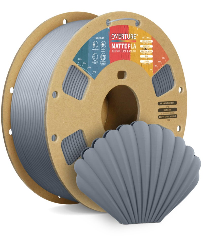 OVERTURE Matte PLA Filament 1.75mm,PLA Matte Filament 1.75mm,1kg Spool (2.2lbs),Dimensional Accuracy +/-0.03mm, Fit Most FDM Printer(Matte Light Gray) - Image 1