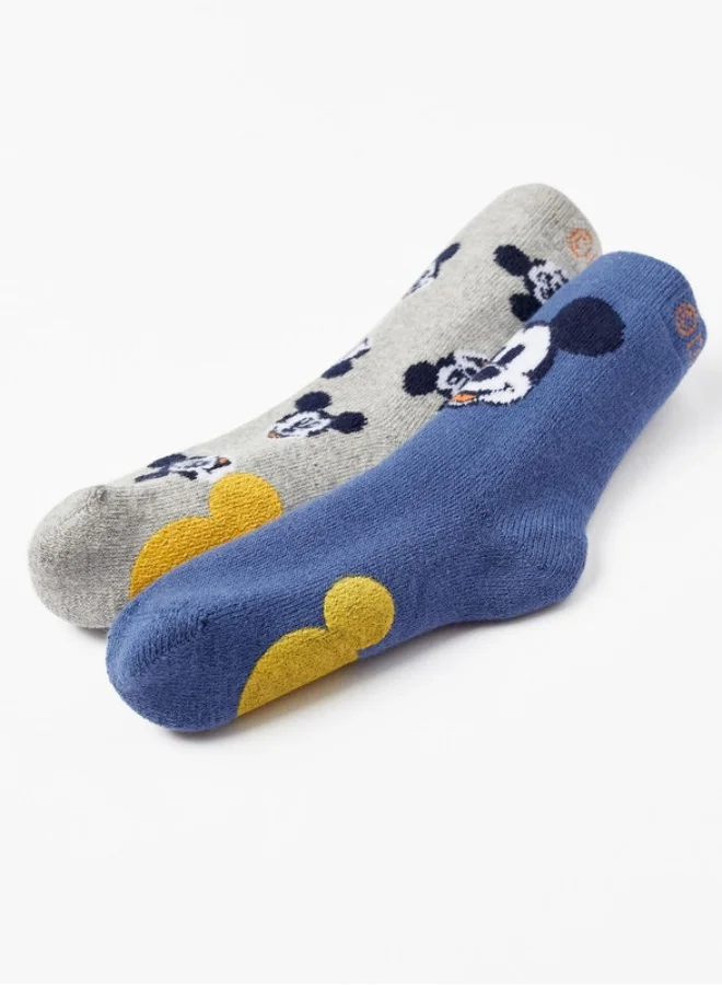 زيبي 2-Pack Non-Slip Socks for Baby Boys 'Mickey', Blue/Grey