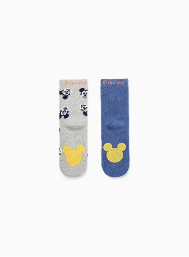 زيبي 2-Pack Non-Slip Socks for Baby Boys 'Mickey', Blue/Grey