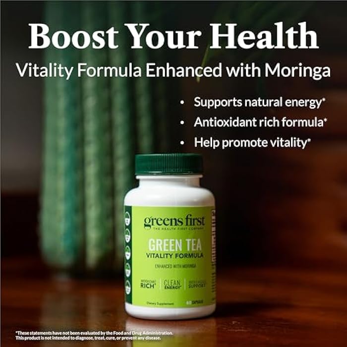 Greens First Green Tea Vitality Formula - Enhanced with Moringa - Antioxidant-Rich for Clean Energy - Vegan & Gluten-Free - Powerful Blend for Energy & Overall Wellness (60 Capsules) - Image 3