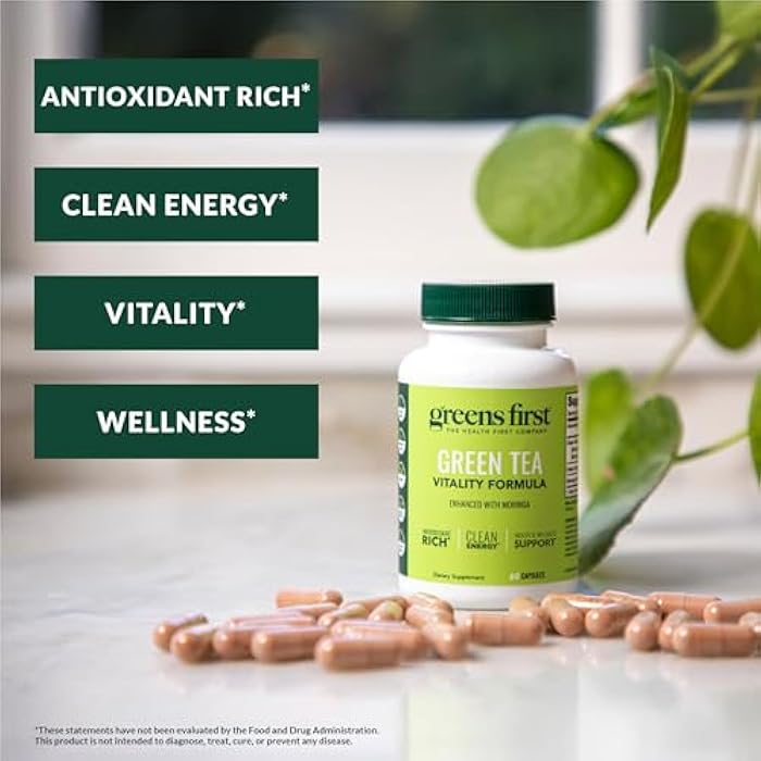 Greens First Green Tea Vitality Formula - Enhanced with Moringa - Antioxidant-Rich for Clean Energy - Vegan & Gluten-Free - Powerful Blend for Energy & Overall Wellness (60 Capsules) - Image 2