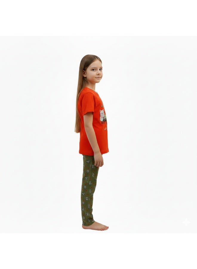 جوانا طقم بيجاما بناتي بطبعة نحن سعداء، قميص بأكمام قصيرة وبنطال طويل، أحمر - Image 5